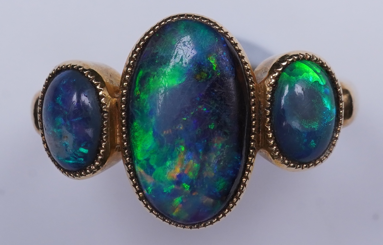 A Victorian black opal ring, circa 1881